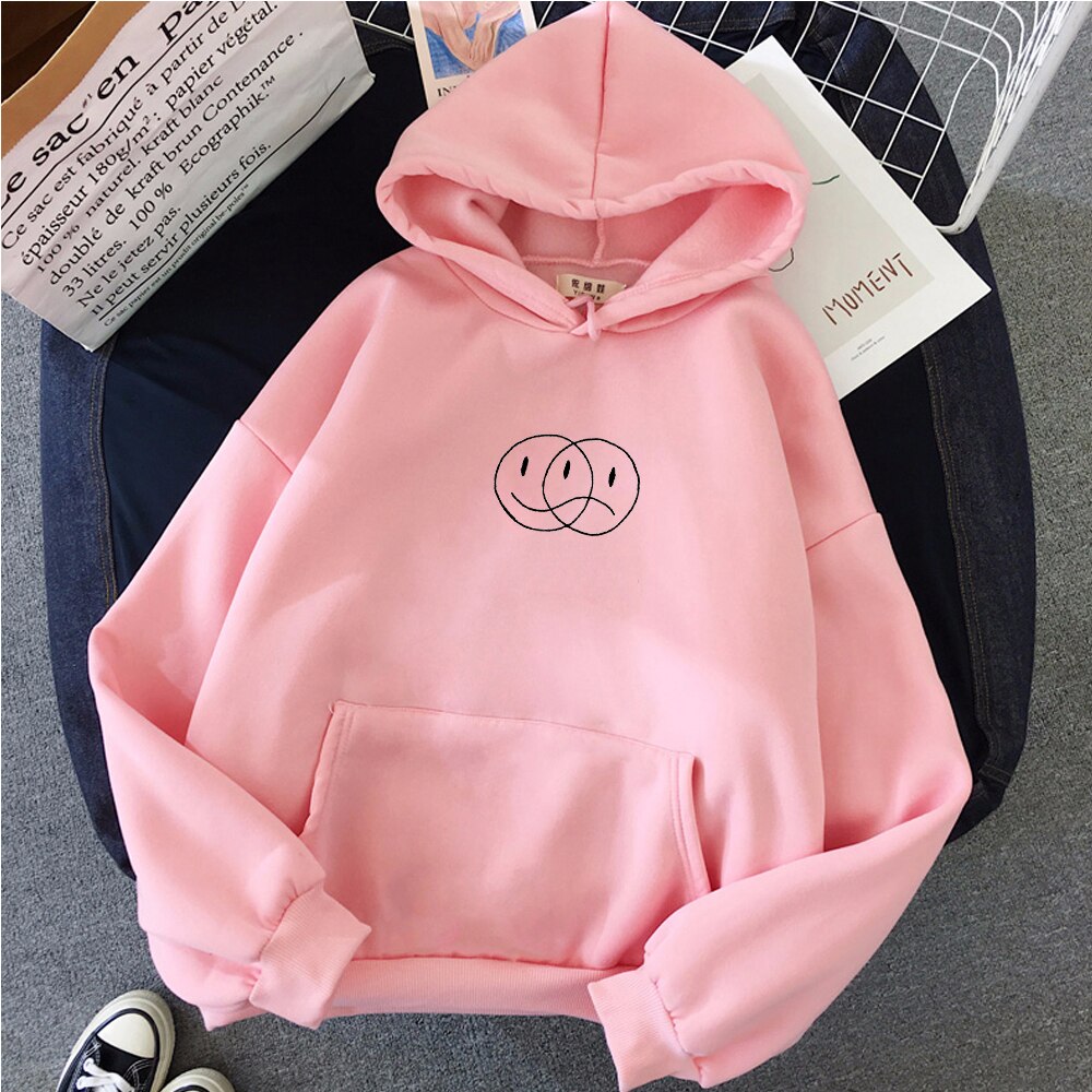 Long Sleeve Smile Printed Hoodie