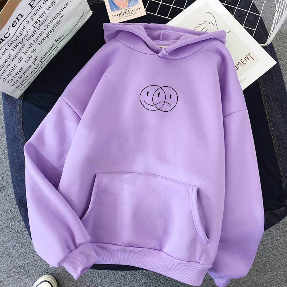 Long Sleeve Smile Printed Hoodie