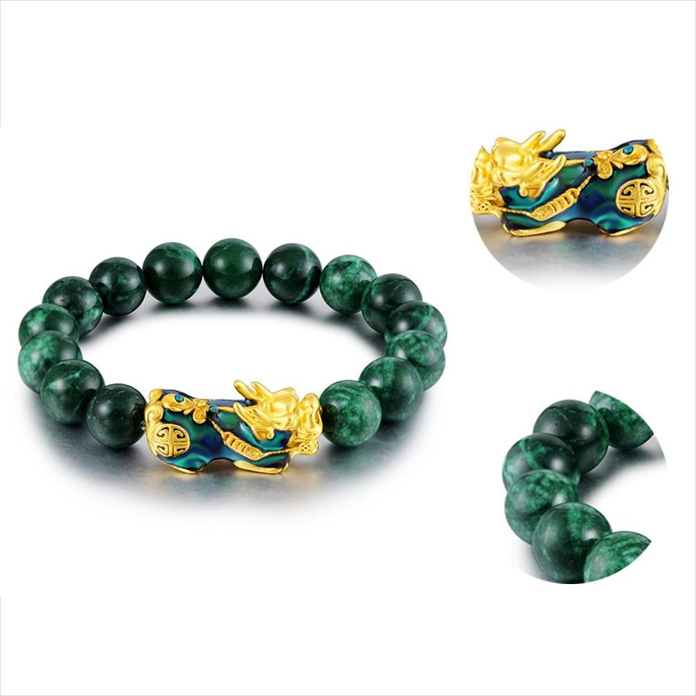 Unisex Feng Shui Style Green Beads Bracelet