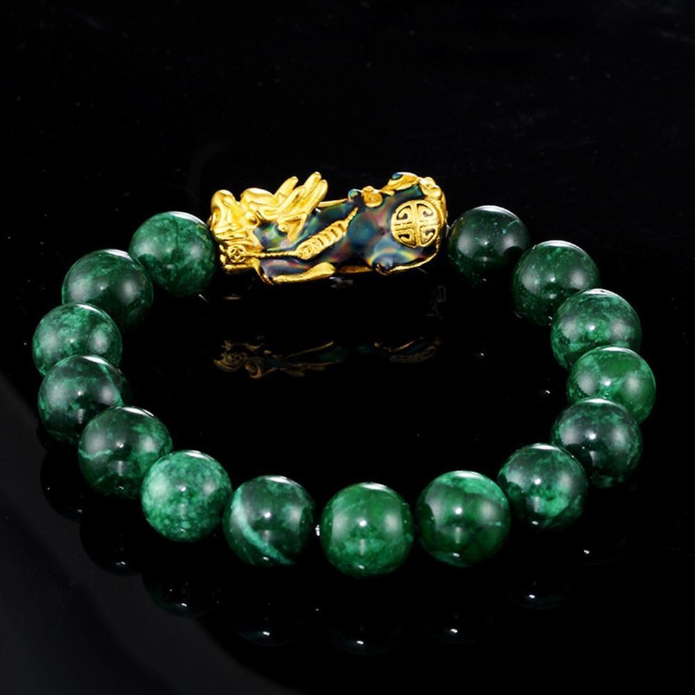 Unisex Feng Shui Style Green Beads Bracelet