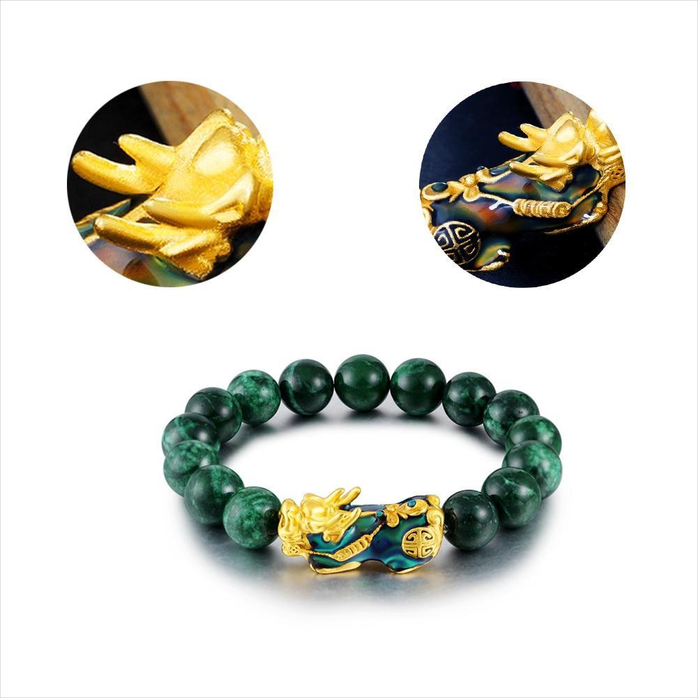 Unisex Feng Shui Style Green Beads Bracelet