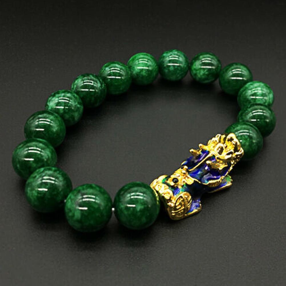 Unisex Feng Shui Style Green Beads Bracelet