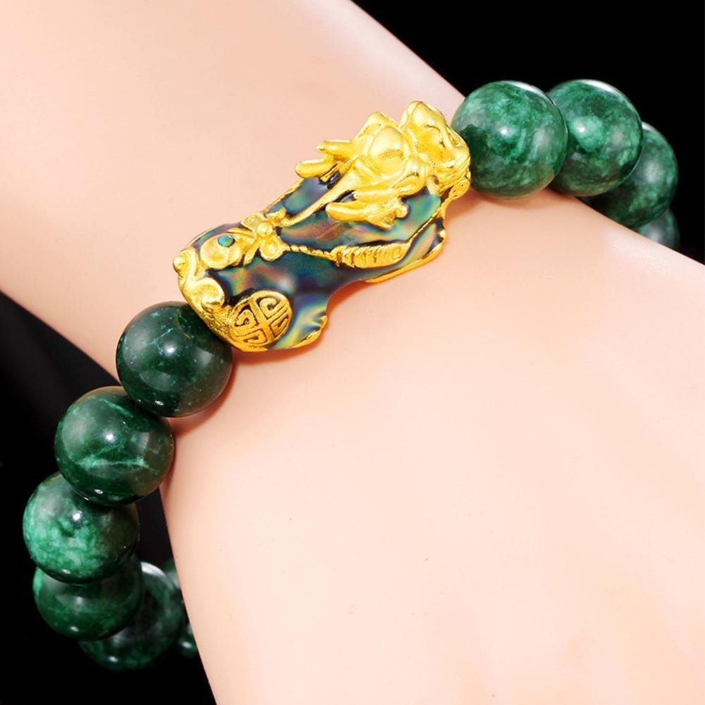 Unisex Feng Shui Style Green Beads Bracelet