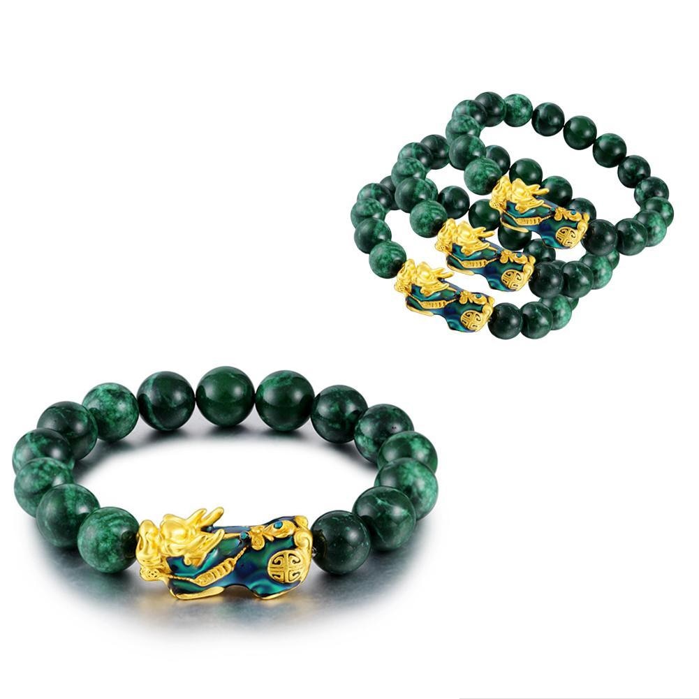 Unisex Feng Shui Style Green Beads Bracelet